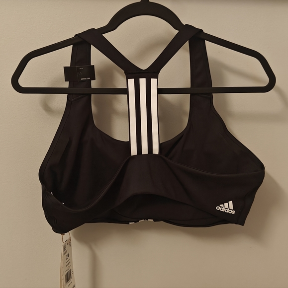 Adidas Black 3 White Stripe Active Bra Top Size 2X New W/Tags - Picture 4 of 10